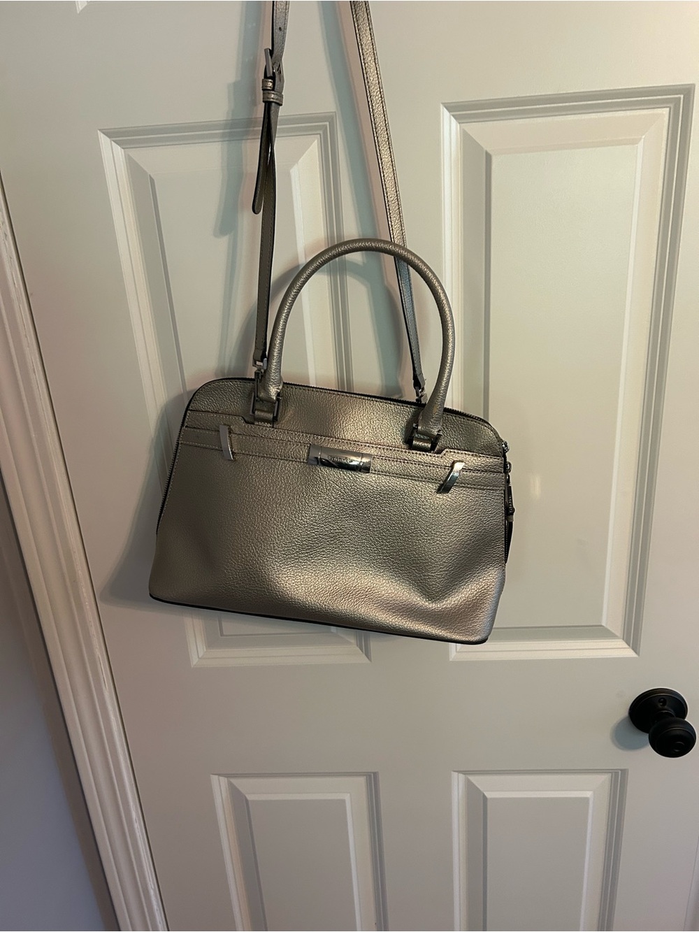 Calvin Klein Metallic Gray Satchel with Detachable Strap